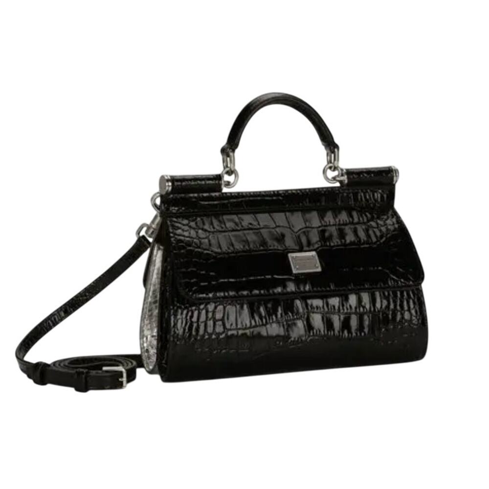 Dolce & Gabbana x Kim Sicily Black & Sliver Croc Double-face Top-Handle Mini Bag